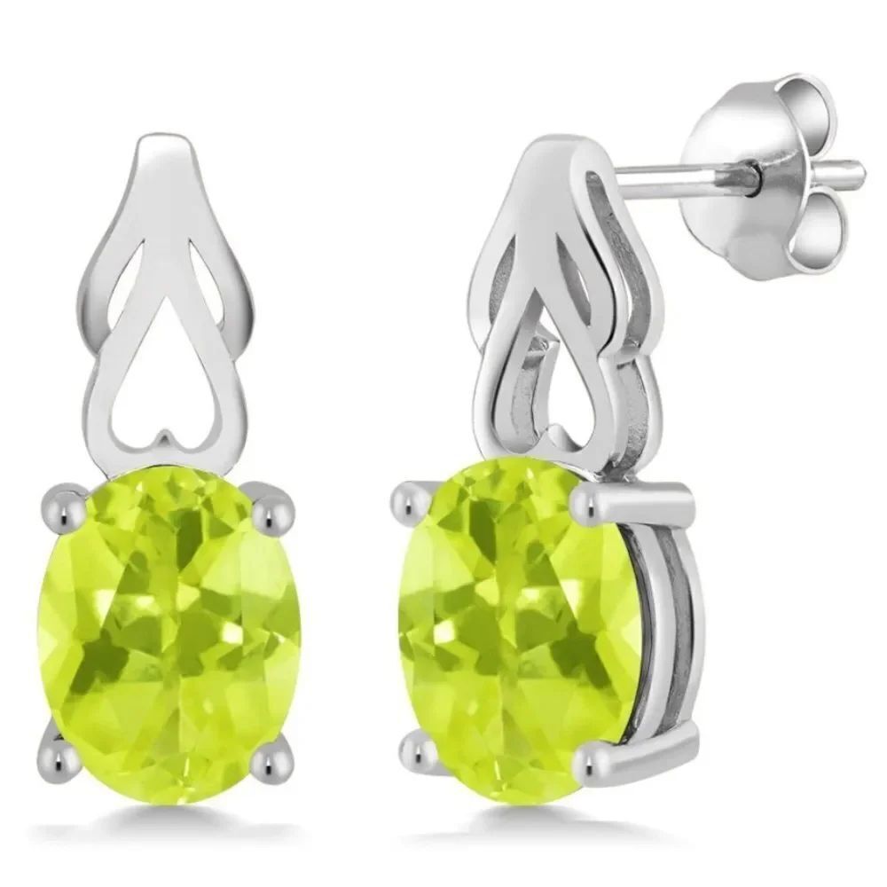 925 Sterling Silver with 3.30 Cttw Lemon Quartz Oval Post Back Drop Earrings